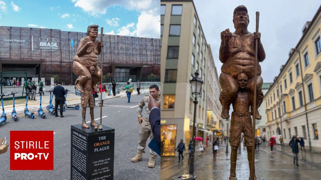 „Ciuma portocalie”, statuia satirică a lui Donald Trump, care este expusă în Parlamentul European