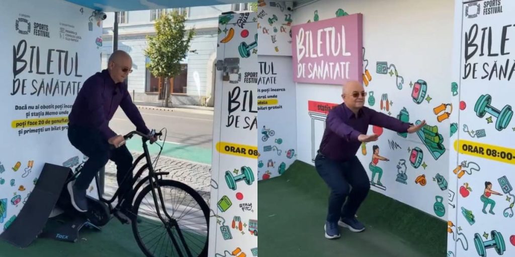 VIDEO. Boc a pedalat și a făcut genuflexiuni pentru „Biletul de sănătate”. Cum pot clujenii să obțină bilete gratuite de transport