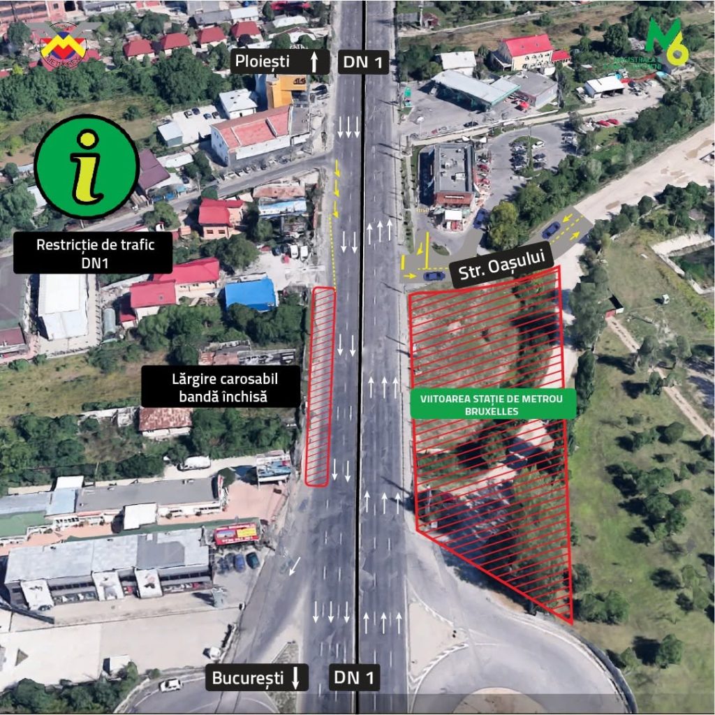 Noi restricții rutiere pe DN1, pentru lucrările la magistrala 6 de metrou către Aeroportul Otopeni