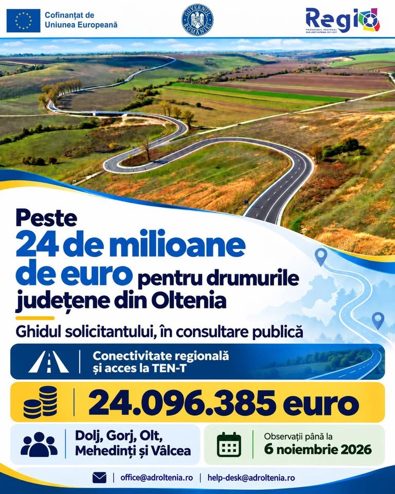 Peste 24 de milioane de euro pentru drumurile județene din Oltenia
