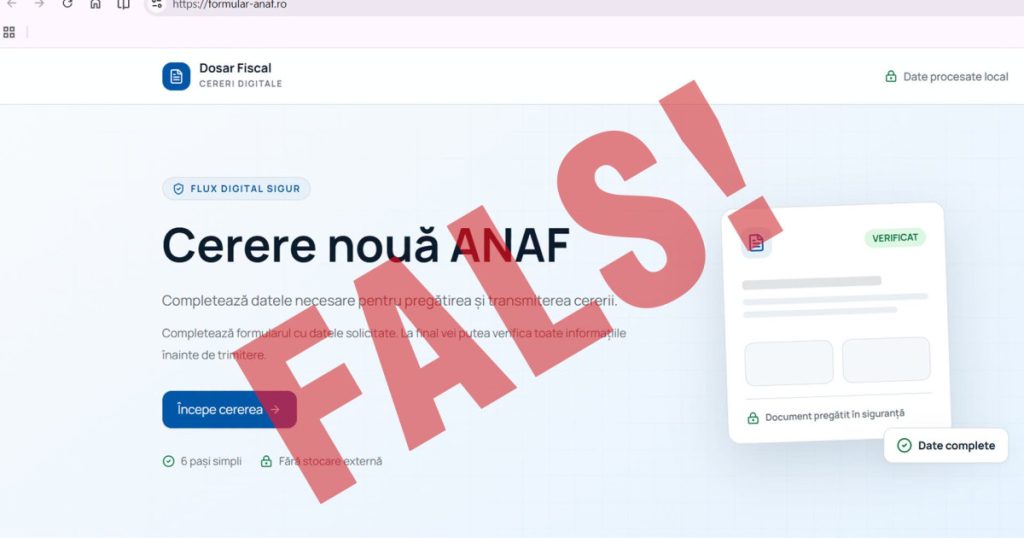 Tentative de fraudă în numele ANAF: Escrocii cer CNP-uri și informații bancare. Ce trebuie făcut dacă ai accesat un site fals