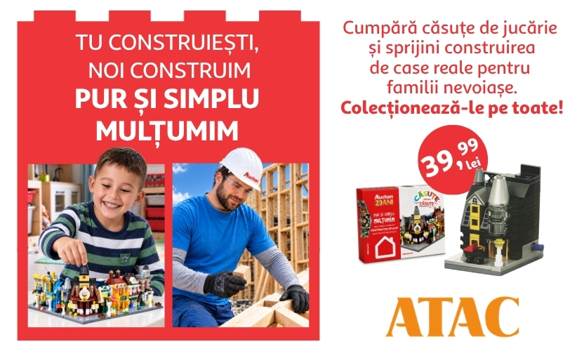 Descoperă „Căsuțe pentru căsuțe” în magazinul ATAC Ploiești, proiectul care transformă solidaritatea în acasă pentru 10 familii vulnerabile