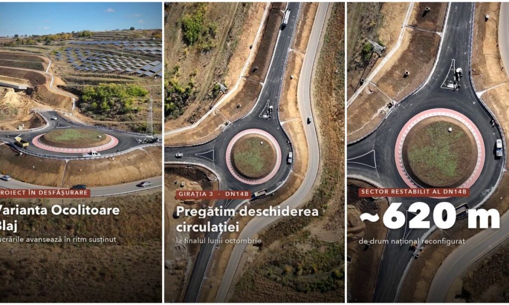 Blaj: Lucrările la centura ocolitoare, la 70%. Circulația în sensul giratoriu de pe DN 14B se va deschide la sfârșit de octombrie