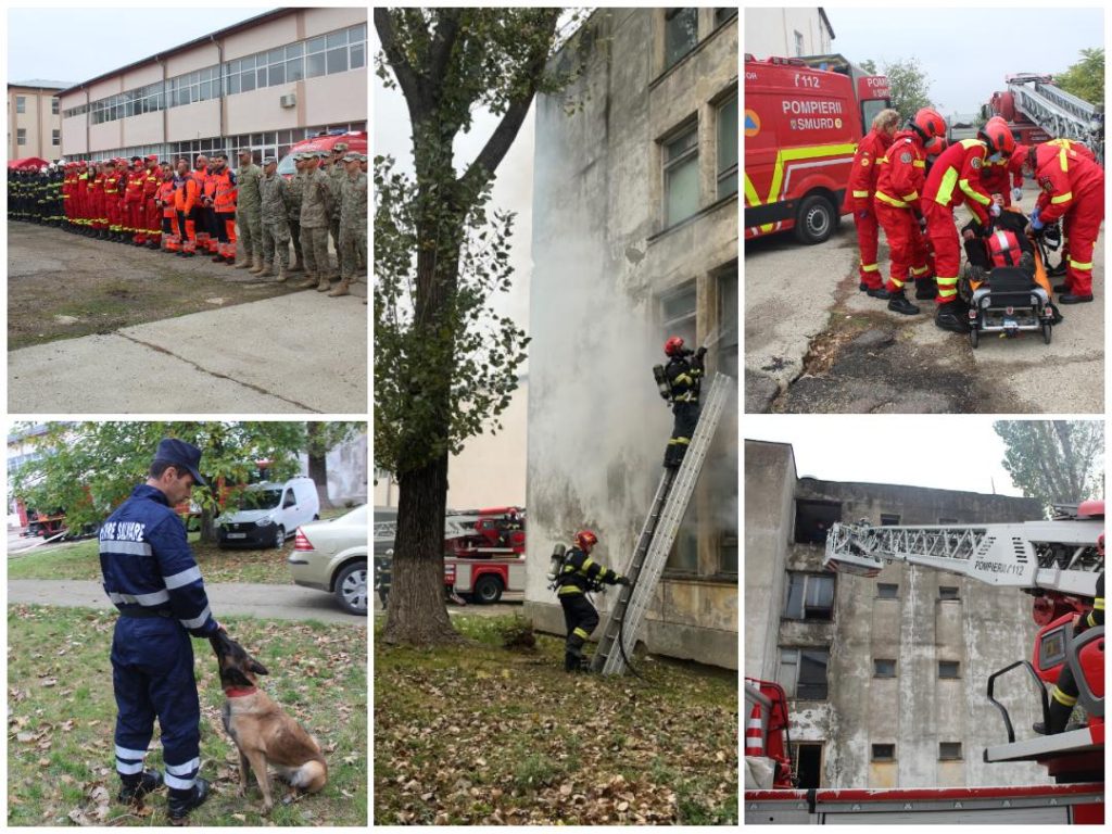 FOTO! Exercițiu ISU Vrancea la Colegiul „Ion Mincu” din Focșani: producerea unui cutremur major și modul de aplicare a Planului Roșu de Intervenție