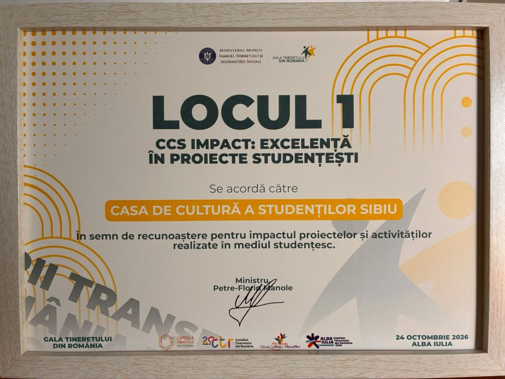 Casa de Cultură a Studenților Sibiu, locul I la Gala Tineretului din România 2026