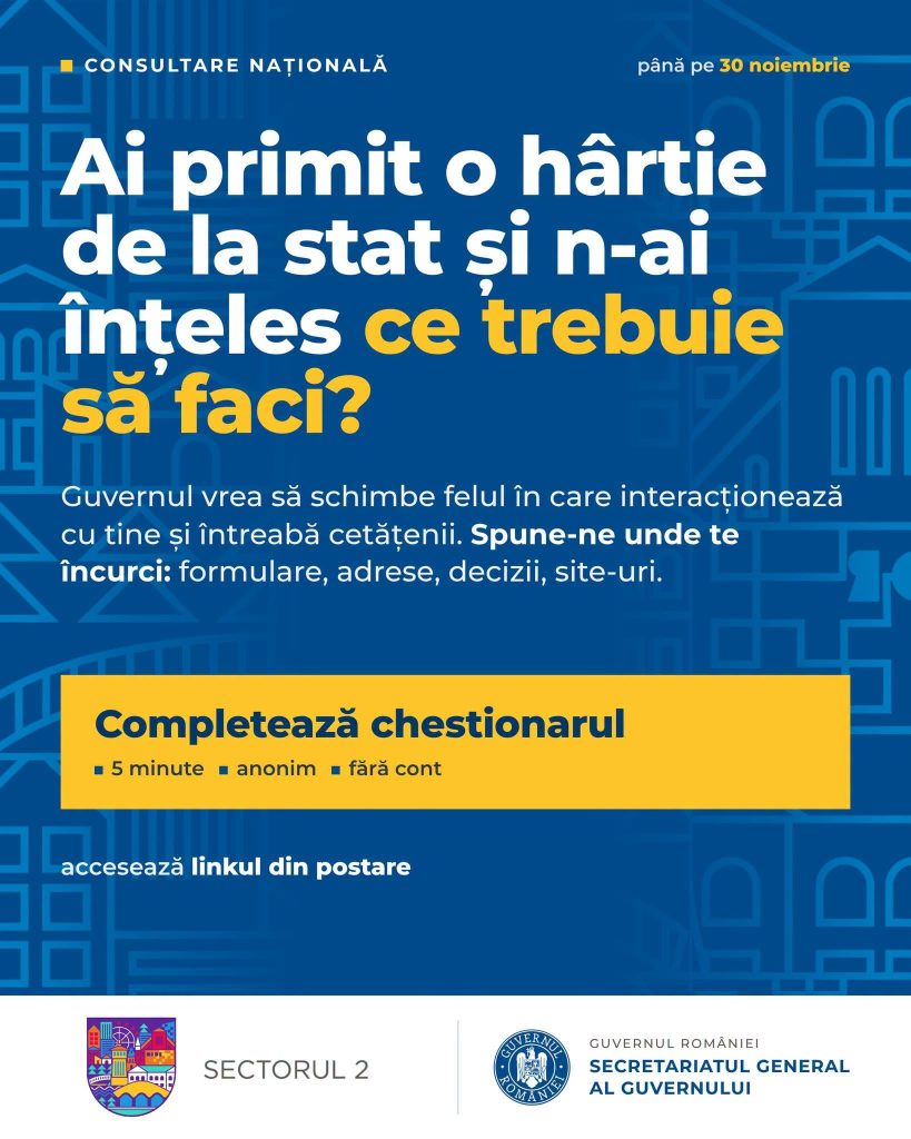 Primăria Sectorului 2 îi invită pe bucureșteni să completeze un chestionar despre limbajul folosit de instituțiile publice