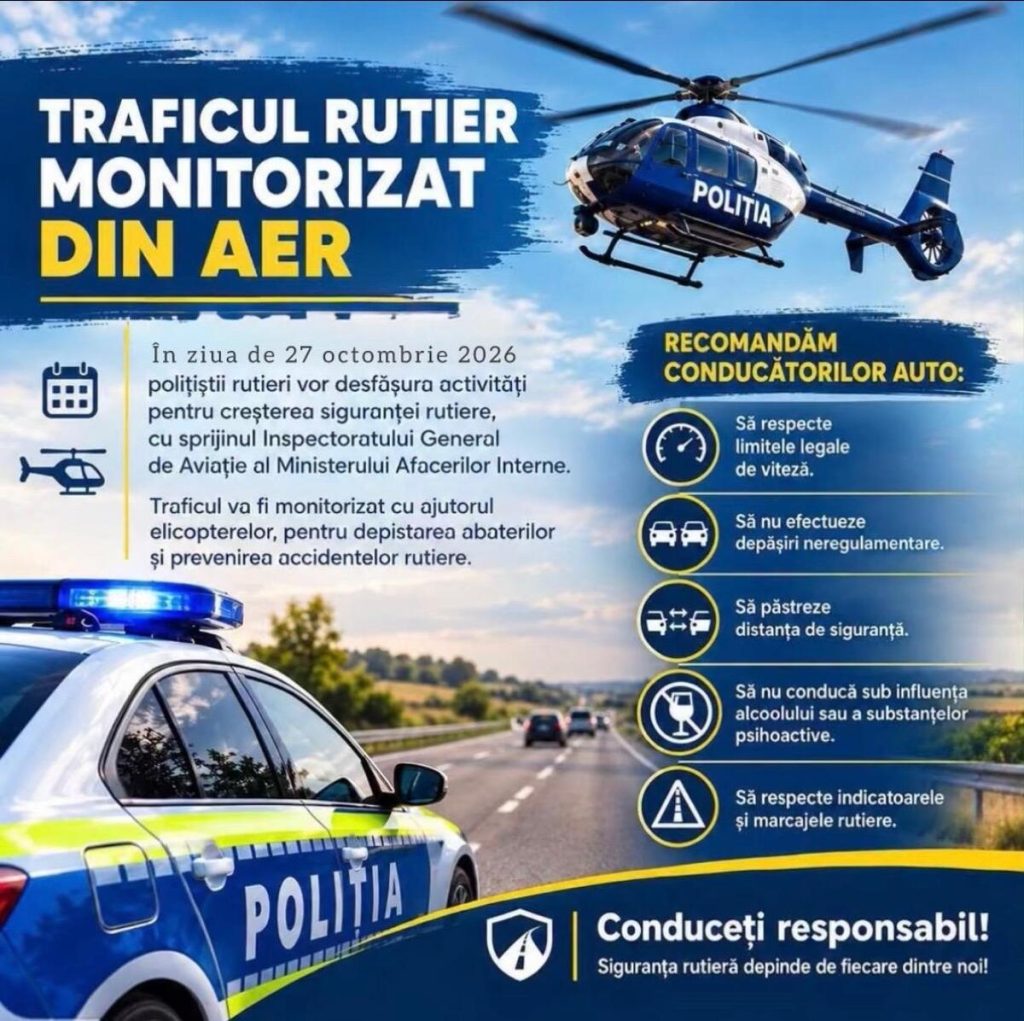 Atenție, șoferi! Poliția va monitoriza din aer traficul din Gorj