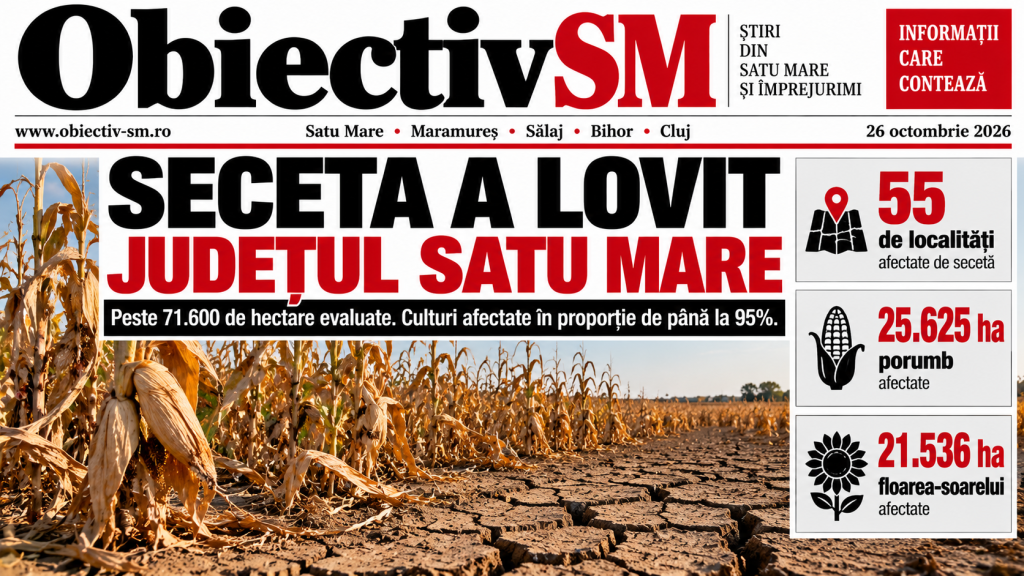 Seceta a făcut ravagii în județul Satu Mare! Peste 71.600 de hectare afectate, culturi compromise în proporție de până la 95%