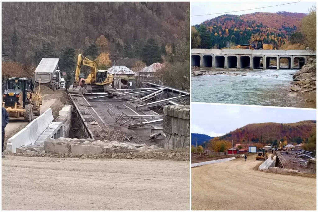 Au început lucrările de dezafectare a podului prăbușit de la Ciobănuș. Drumul tehnologic ar putea fi deschis circulației în această săptămână (VIDEO)